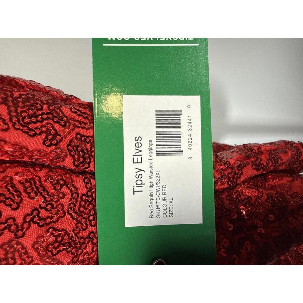 NWT Tipsy Elves Red Sequin High Waisted Leggings Size XL - Picture 7 of 8